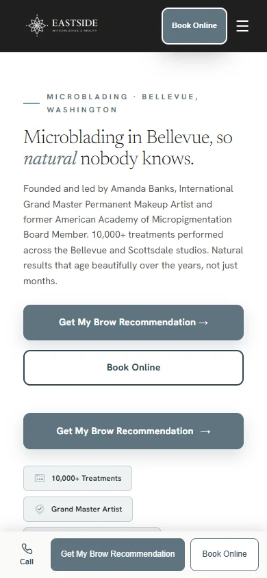 Microblading service page on a phone