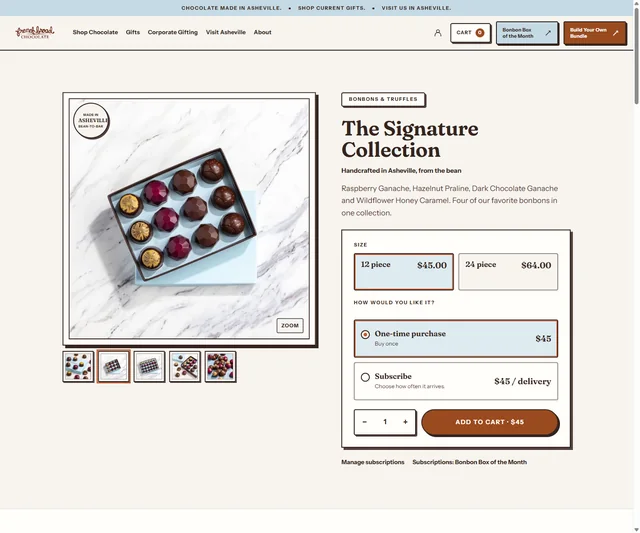 Redesigned Signature Collection page with product imagery, boxed size options and grouped purchase controls.