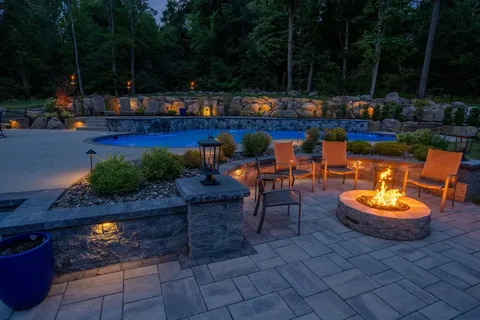Blue Tree Outdoor Living pool project at dusk in Pottstown, Pennsylvania.